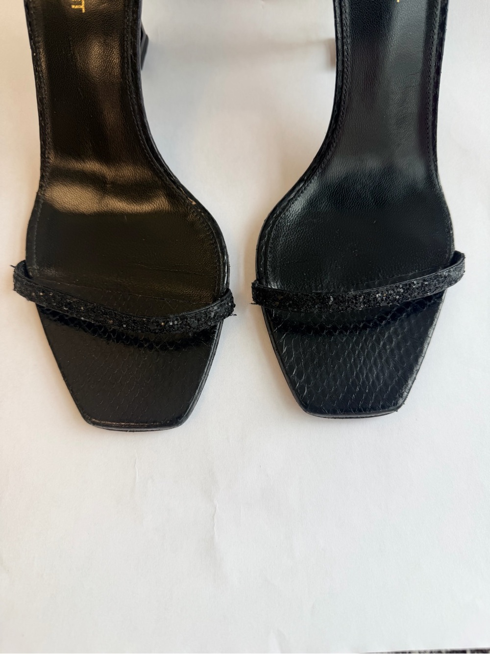 Saint Laurent Opyum Ankle Strap Sandals YSL Monogram Heel Black Glitter 39 - Picture 6 of 13